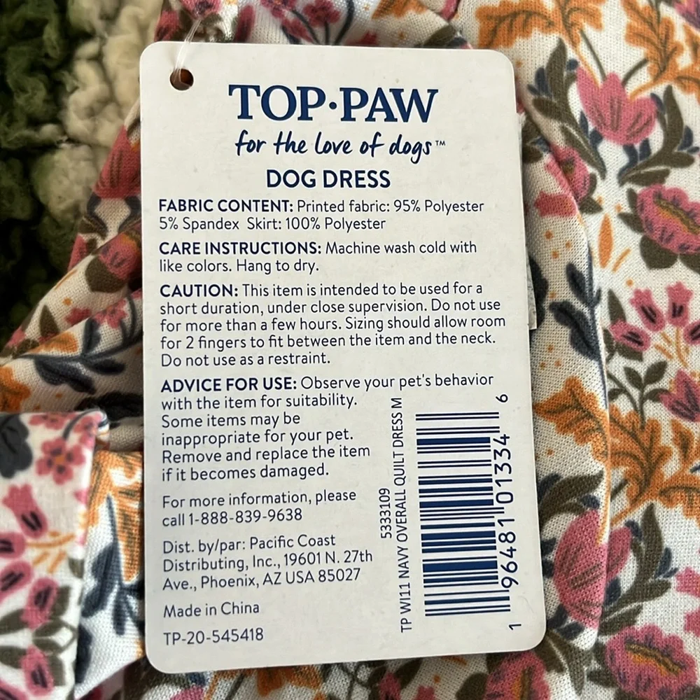 Top Paw Dog overall dress floral with quilt pattern size M NWT
